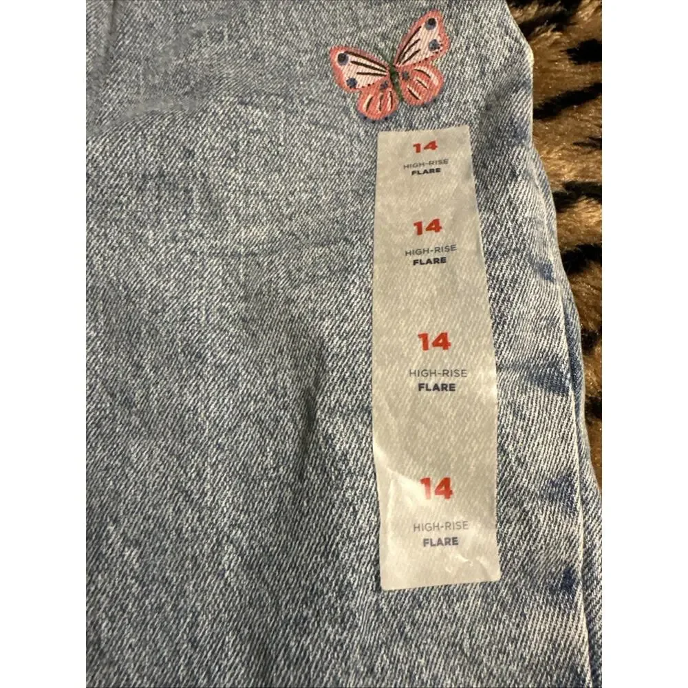 Girl’s Size 14 High Rise Flare Jeans Old Navy Butterfly Embroidered NWT School